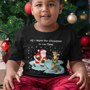 Santa Playing Hockey mit Rentier Weihnachten Kleinkind T-shirt