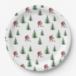 Santa Playing Hockey Napkin Geschenk Weihnachts-Pa Pappteller