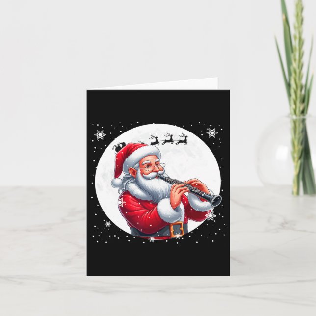 Santa Playing Klarinette Xmas Moon Costume Instrum Karte (Vorderseite)