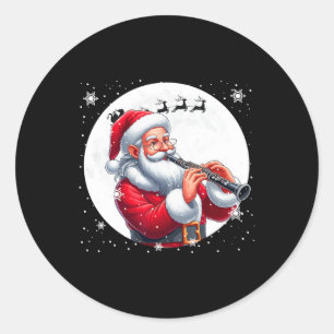 Santa Playing Klarinette Xmas Moon Costume Instrum Runder Aufkleber
