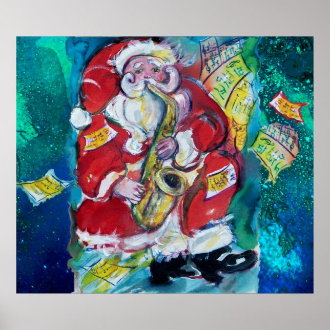 SANTA PLAYING SAX, MUSIKALISCHE CHRISTMAS NIGHT PA POSTER (Vorne)
