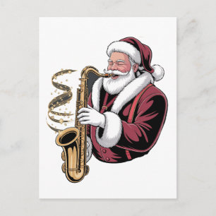 Santa Playing Saxophon Xmas Musiker Saxophonist Einladungspostkarte