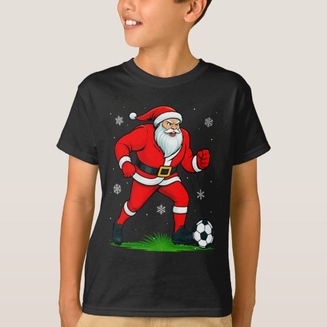 Santa Playing Soccer Xmas Funny Christmas Soccer S T-Shirt (Vorderseite)
