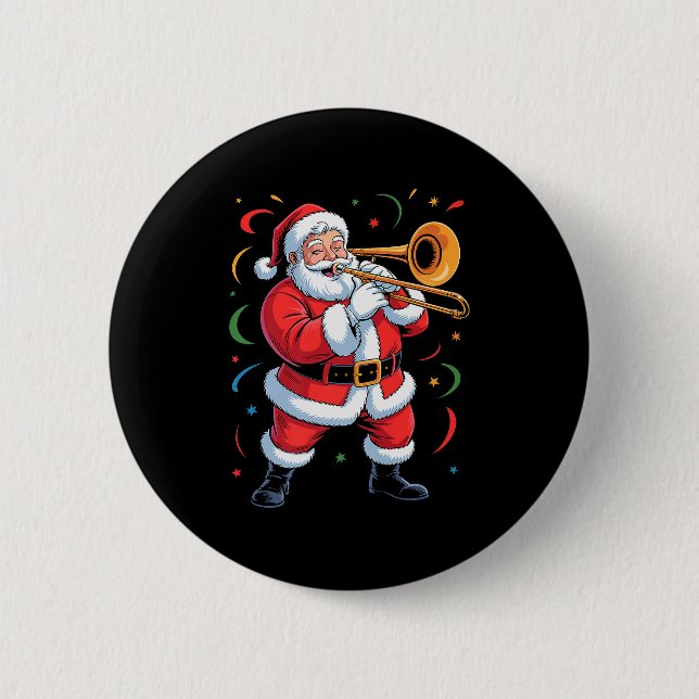 Santa Playing Trombone Funny Holiday Christmas Xma Button (Vorderseite)