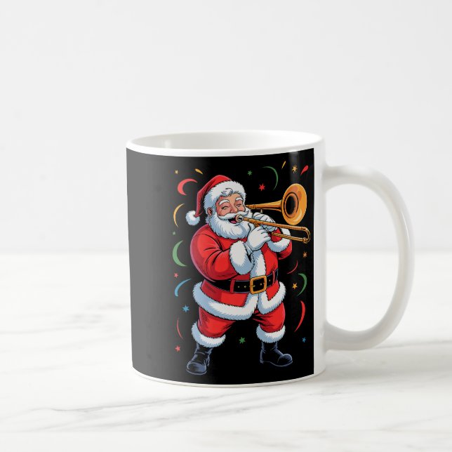Santa Playing Trombone Funny Holiday Christmas Xma Kaffeetasse (Rechts)