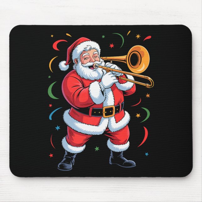 Santa Playing Trombone Funny Holiday Christmas Xma Mousepad (Vorne)