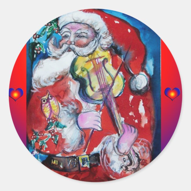 SANTA PLAYING VIOLIN / Musikalische Weihnachten Runder Aufkleber (Vorderseite)