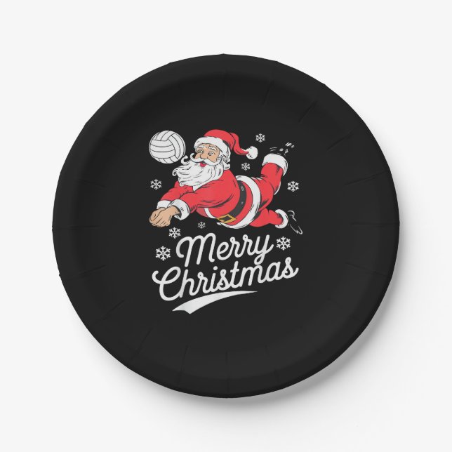 Santa Playing Volleyball Christmas Pajama Cool Spo Pappteller (Vorderseite)