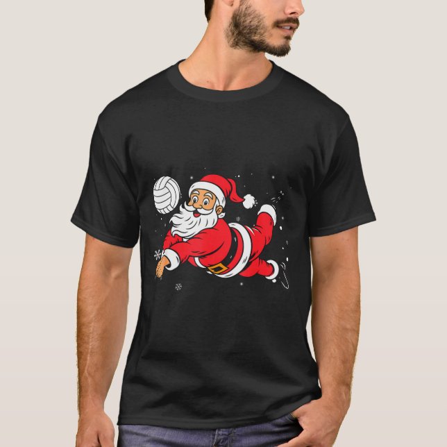 Santa Playing Volleyball Christmas Pajama Cool Srt T-Shirt (Vorderseite)