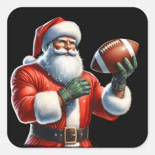 Santa Plays Football Quadratischer Aufkleber