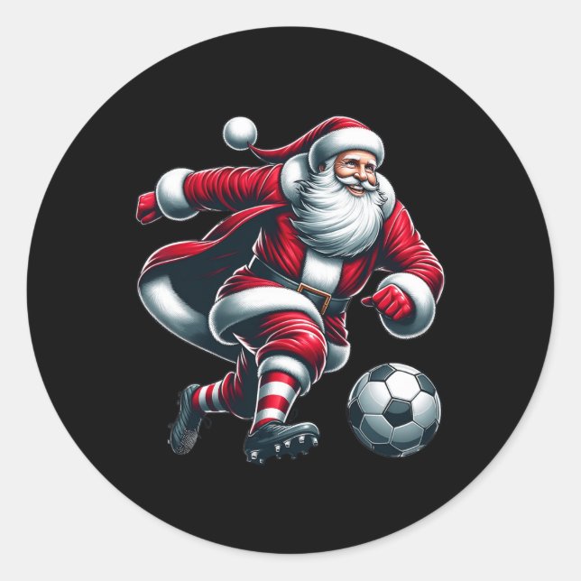 Santa Plays Fußball Sport Weihnachten Frauen Männe Runder Aufkleber (Vorderseite)