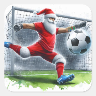 Santa Plays Fußball während der Feriensaison Quadratischer Aufkleber