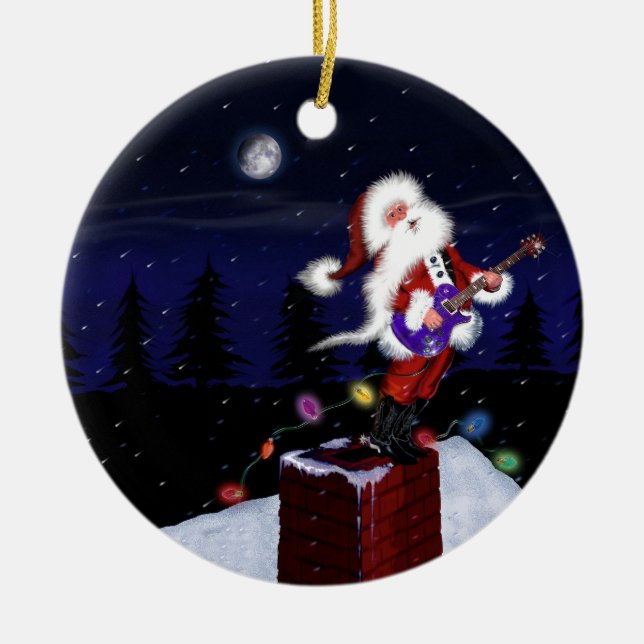 Santa Plays Guitar Keramik Ornament (Vorne)