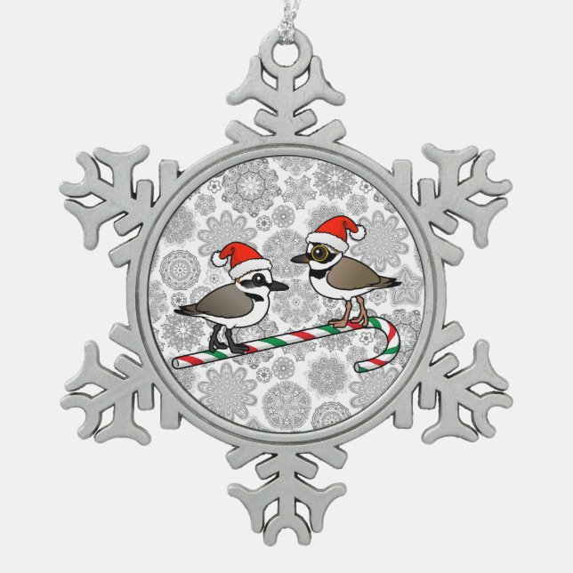 Santa Plovers Schneeflocken Zinn-Ornament (Vorderseite)