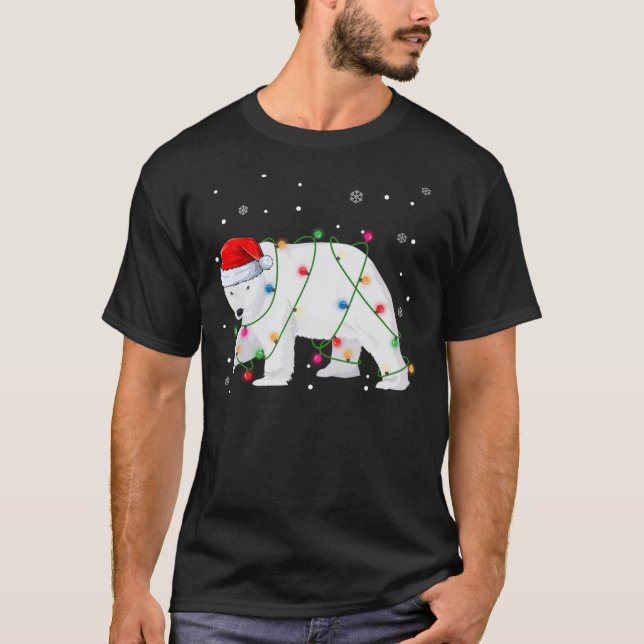 Santa Polar Bär Weihnachtsbaum Lichter Bären Liebh T-Shirt (Vorderseite)