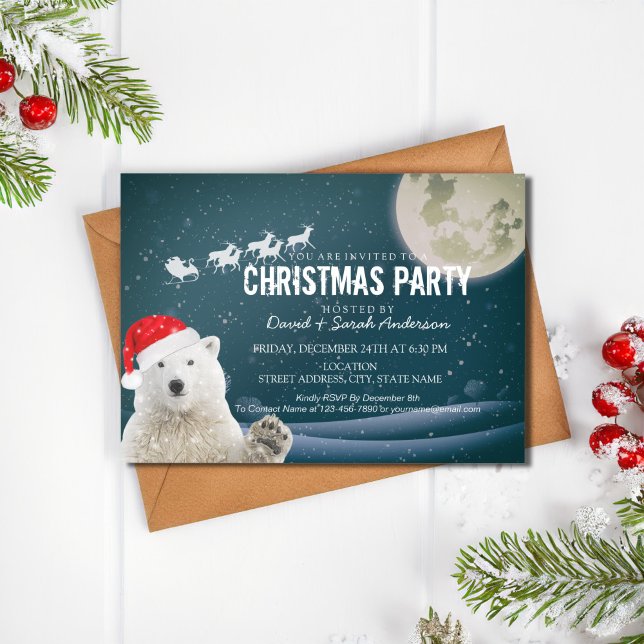 Santa Polar Bear | Beary Christmas Santa Sleigh Einladung (Von Creator hochgeladen)