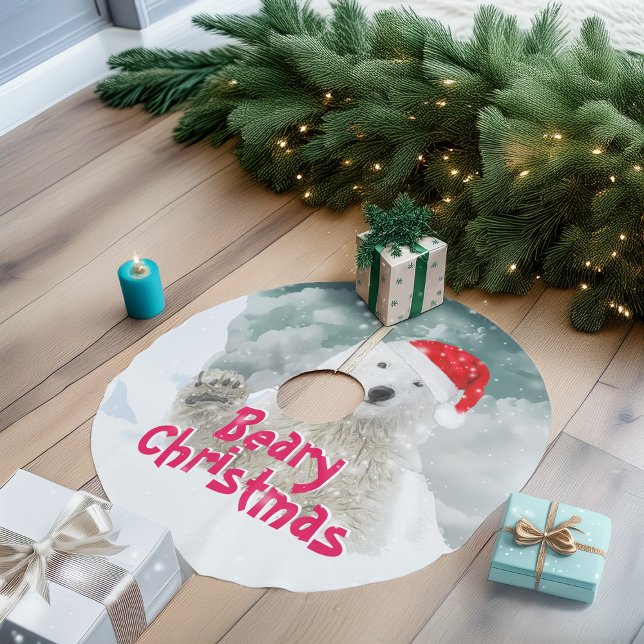 Santa Polar Bear | Beary Christmas Tree Skirt Polyester Weihnachtsbaumdecke (Von Creator hochgeladen)