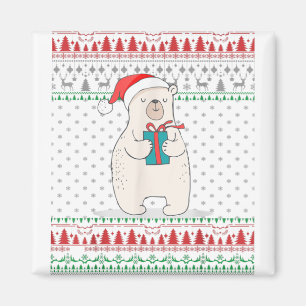 Santa Polar Bear Ugly Weihnachtskrautmatte Magnet