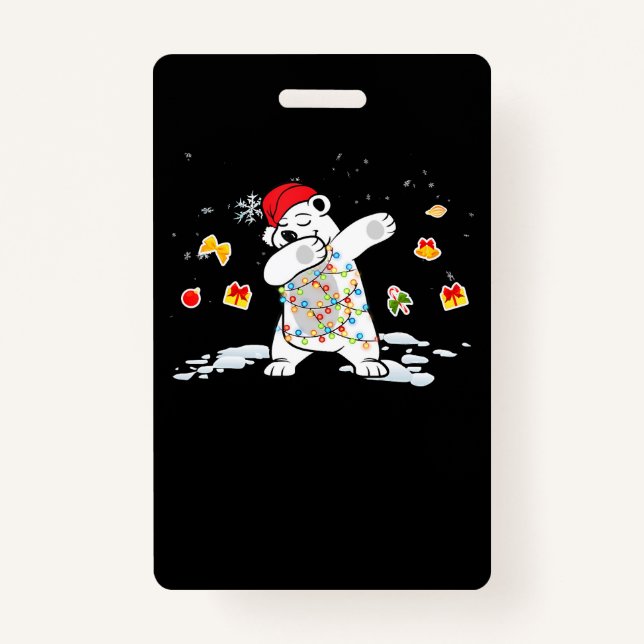 Santa Polar Bear Weihnachtsbeleuchtung Bear Lover Ausweis (Vorderseite)