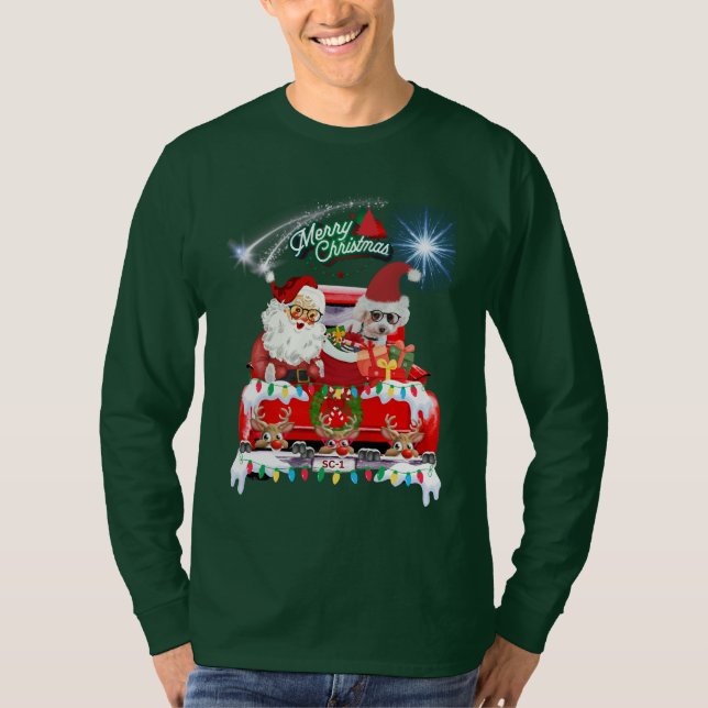 Santa & Poodle Weihnachts-Rote Lieferwagen T-Shirt (Vorderseite)