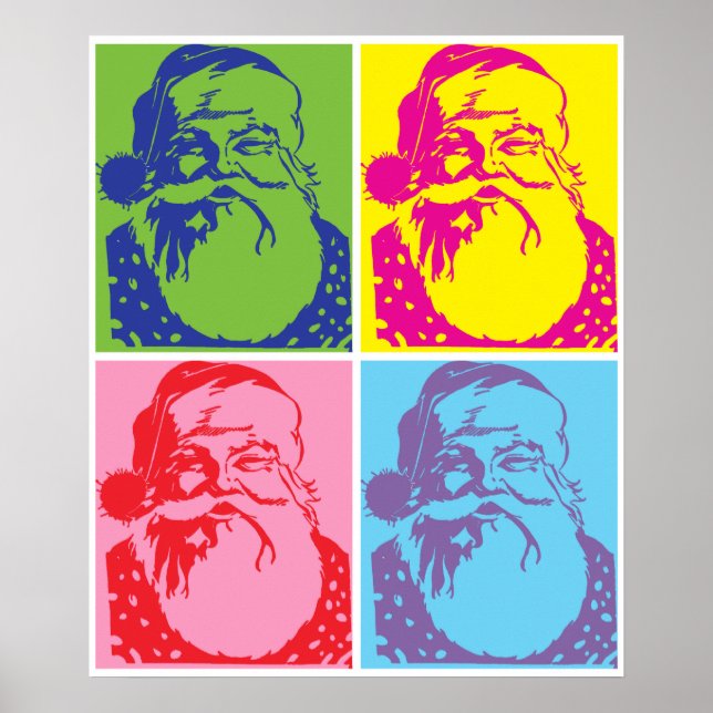 Santa Pop Art Frohe Weihnachten Poster (Vorne)