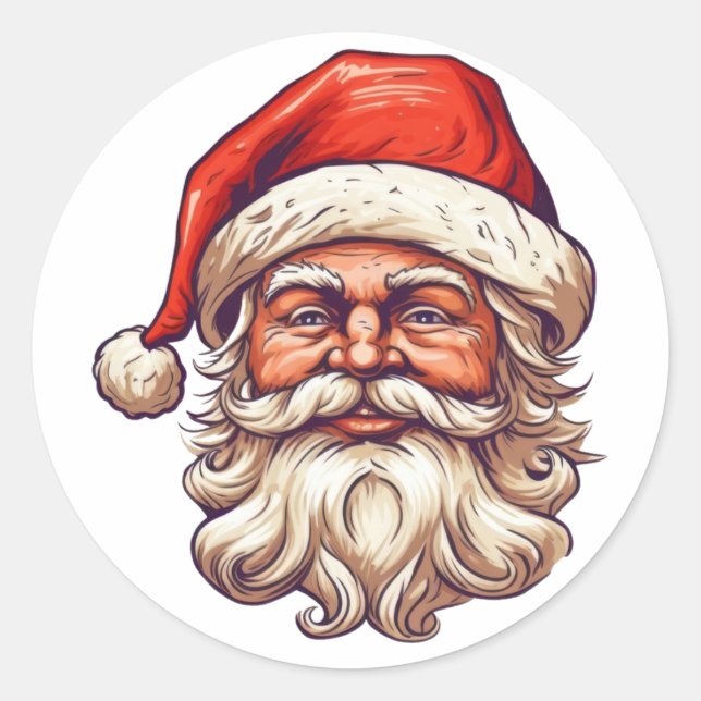 Santa Portrait zeichnend. Runder Aufkleber (Vorderseite)
