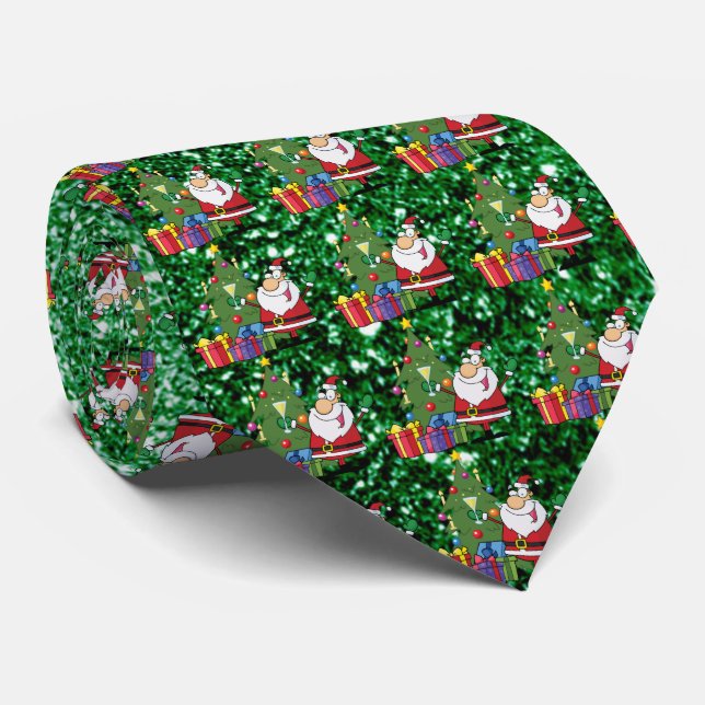 Santa & präsentiert Green Imitats Glitzer Krawatte (Gerollt)