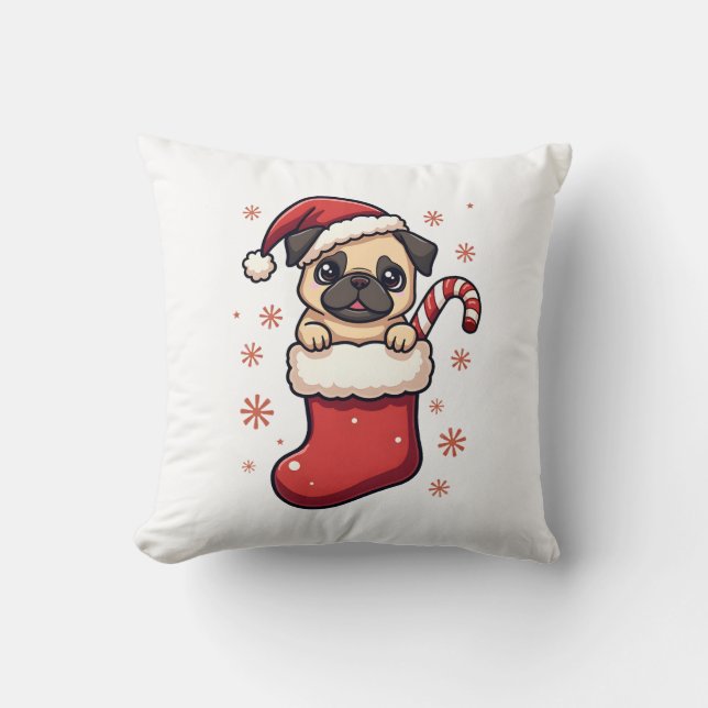Santa Pug Freude Kissen (Vorderseite)