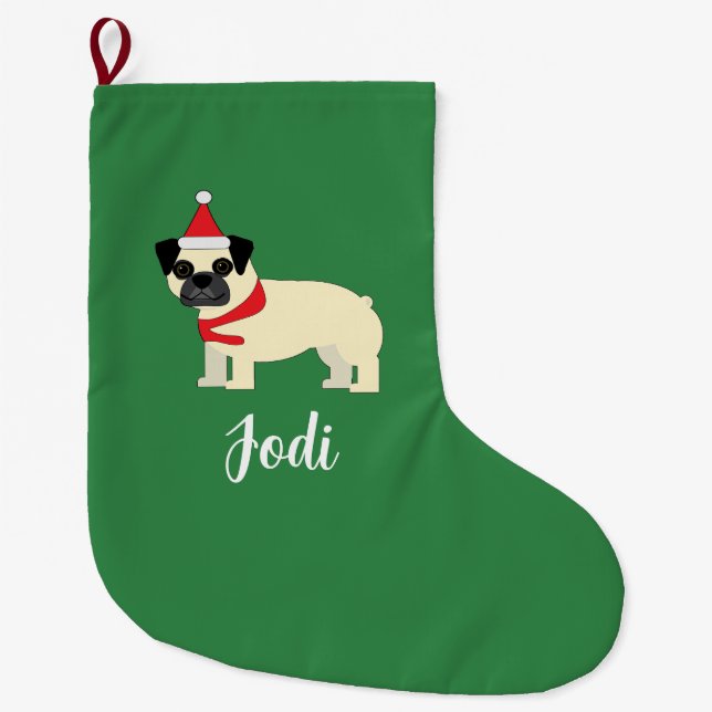 Santa Pug Großer Weihnachtsstrumpf (Vorderseite)