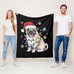 Santa Pug Weihnachtslichter Xmas Hunde Liebhaber  Fleecedecke