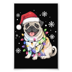 Santa Pug Weihnachtslichter Xmas Hunde Liebhaber  Fotodruck