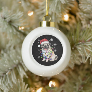 Santa Pug Weihnachtslichter Xmas Hunde Liebhaber  Keramik Kugel-Ornament