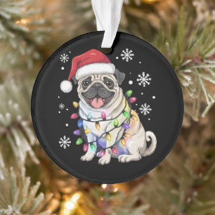 Santa Pug Weihnachtslichter Xmas Hunde Liebhaber Ornament