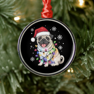 Santa Pug Weihnachtslichter Xmas Hunde Liebhaber  Ornament Aus Metall