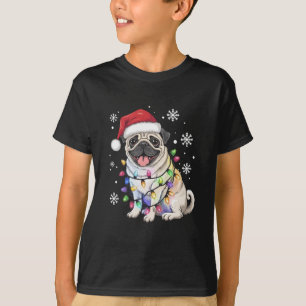 Santa Pug Weihnachtslichter Xmas Hunde Liebhaber  T-Shirt