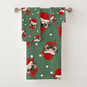 Santa Pug Weihnachtsmuster Badhandtuch Set
