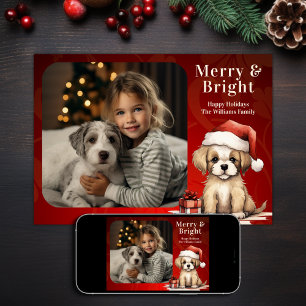 Santa Puppy Merry und helles Foto Hund Weihnachten