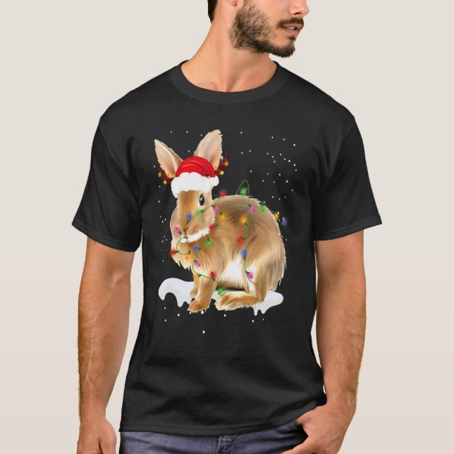 Santa Rabbit Christmas Lights  Christmas T-Shirt (Vorderseite)