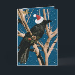 Santa Raven Weihnachtsfeiertag Nature Bird Crow Feiertagskarte<br><div class="desc">Das ist ein Foto von "Joe", einem Chihuahuan-Rabe in New Mexico. Ihm wurde ein Haustier aus seinem Nest gestohlen und in die Wildnis gewohnt. Er stellte sich mit einer Weihnachtsdekoration, und ich habe eine Weihnachtsmannmütze hinzugefügt! Diese einzigartige Karte wäre ideal für alle, die Lieben Krähen, Raben, Vögel und wild lebende...</div>