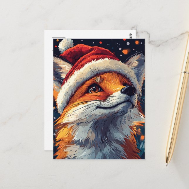 Santa Red Fox Postkarte (Vorderseite/Rückseite Beispiel)