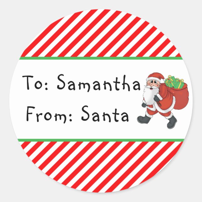 Santa Red White Weihnachtsgeschenk-Tag Runder Aufkleber (Vorderseite)
