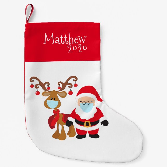 Santa Reindeer 2020 Gesichtsmaske Covid Kleiner Weihnachtsstrumpf (Vorderseite)