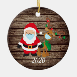 Santa Reindeer 2020 Gesichtsmaske Covid Wood Keramik Ornament