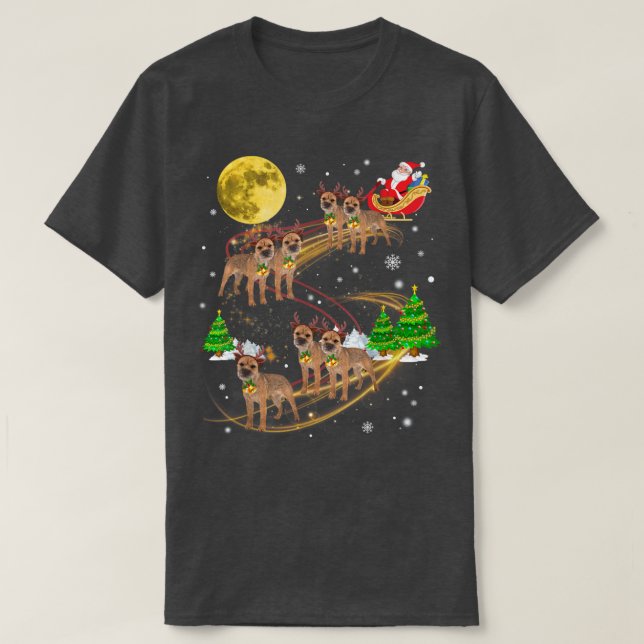 Santa Reindeer Border Terrier Christmas Lights Xma T-Shirt (Design vorne)