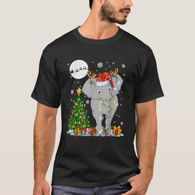 Santa Reindeer Elephant Christmas Tree Lights Love T-Shirt (Vorderseite)