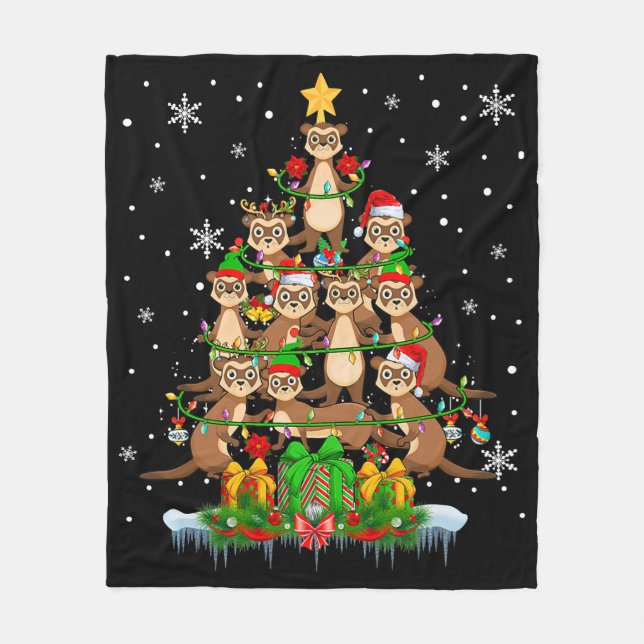 Santa Reindeer Elf Ferrets Weihnachtsbaumleuchten  Fleecedecke (Vorderseite)