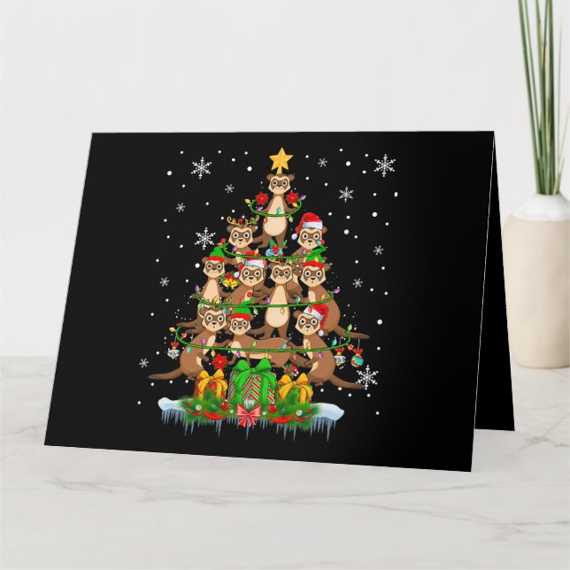 Santa Reindeer Elf Ferrets Weihnachtsbaumleuchten  Karte (Vorderseite)
