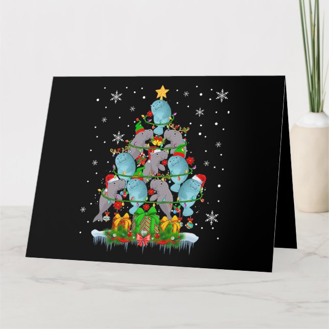 Santa Reindeer Elf Manatees Christmas Tree Lights  Karte (Vorderseite)