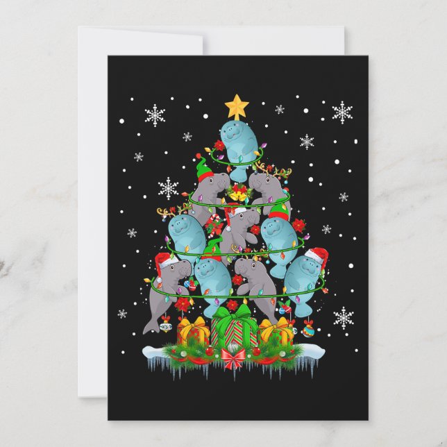 Santa Reindeer Elf Manatees Weihnachtsbaumleuchten Einladung (Vorderseite)