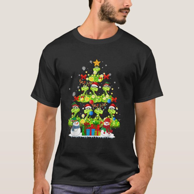 Santa Reindeer Elf Pythons As Christmas Tree Xmas  T-Shirt (Vorderseite)